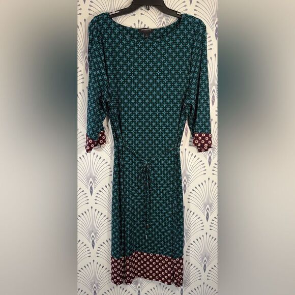 Liz Claiborne Blue Wrap Tie Front Dress 3/4 Cuffed Sleeves Women’s size Large - Picture 2 of 6